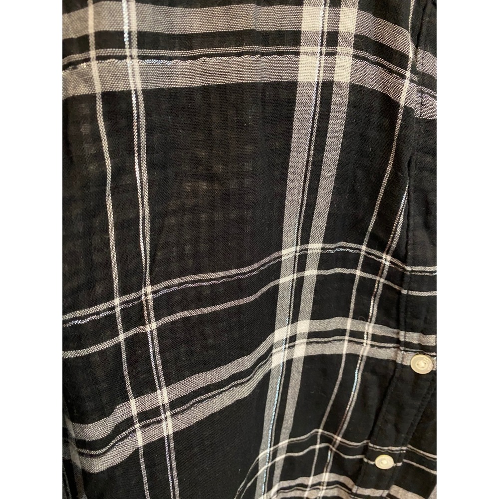 Nautica Womens Black Plaid Metallic Ruffle Drop Hem‎ Shirt Dress Size M NEW - Picture 2 of 8